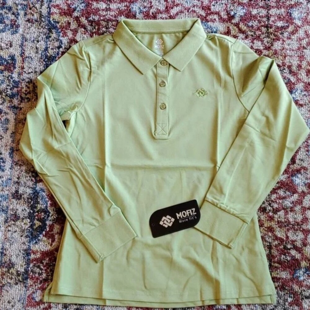 LAST ONE!! XS Celery green pique golf collared long sleeve shirt comfortable